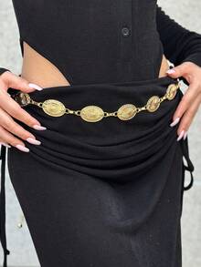 1 szt. Czeski owalny złoty łańcuszek na talię, modny damski dodatek do biżuterii, odpowiedni na Halloween, lato, jesień szkolną, jesienną sukienkę i strój dżinsowy