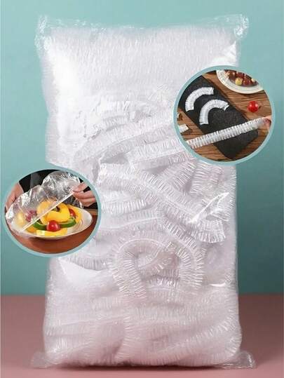 100 件，一次性保鲜膜，塑料密封保鲜罩，适用于家庭厨房、冰箱剩菜、米饭、水果和食物、弹性食物罩保鲜袋一次性可拉伸碗盖通用厨房保鲜膜密封袋用于食物储存面包发酵和户外野餐，可调节家用保鲜膜，防臭、防漏、防尘冷冻罩，冰箱保鲜罩，厨房用品