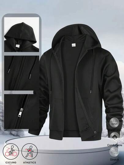 Men's New Hooded Sweatshirt, Solid Color Loose Fit Sports Sweatshirt Jacket, Autumn/Winter