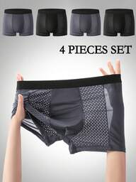 4pcs Men's Ice Silk Underwear, Mesh Lightweight Breathable Sports Boxer Briefs, Comfortable Thin Cool Trunks, Plus Size Shorts Underwear, Suitable For Daily Wear, Sleepwear, Men's Gift, Christmas Gift, Christmas Eve Gift, Creative Gifts For Boyfriend, Valentine's Day Gifts