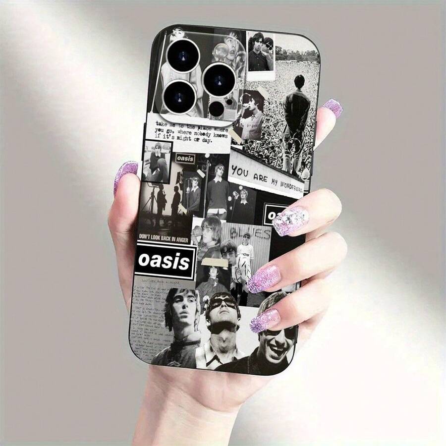 Oasis Band Creative Black Phone Case Stain Resistant And All-Round Lens Shockproof Phone Case Durable Protection Phone Case Black Classic Series Phone Accessories For Iphone11/ 12/ 13/ 14/ 15/ 16/ Pro Max Or Plus Series Case Gift - màu đen - Xem 1