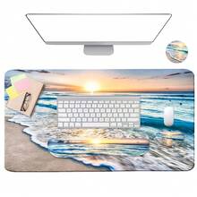 Large Keyboard Mouse Pad Set, Extended Mouse Pad+Keyboard Wrist Rest Support, Memory Foam Ergonomic Easy Typing, 4Pcs (35.4*15.9 In) Desk Pad Set For Home Office Study Game - Colorful-671326 - Beach - 查看 6