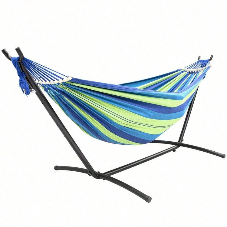 Double Hammock With Stand Included 450lb Capacity Steel Stand, Premium Carry Bag Included And Two Anti Roll Balance Beam - Green - View 5
