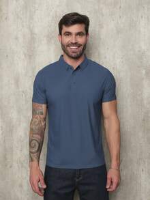 Men's Polo Shirt In Polyamide, Elastic Ice Fabric, Style And Quality - 藍色 - 查看 3