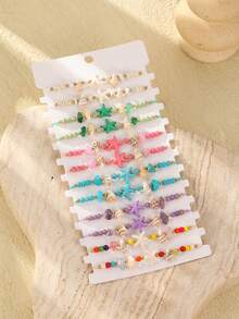 12 件海洋海滩元素海星、绿松石珠、贝壳、小海螺编织手链 - 多色2 - 查看 1