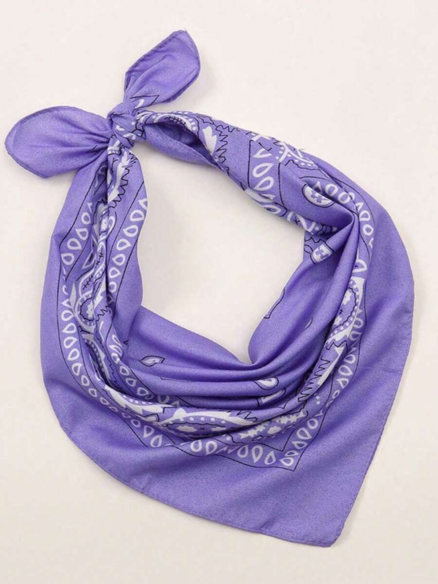 1pc Fashion Versatile Printed Novelty Large Handkerchief Headband, Suitable For All Seasons Bandana Scarf For Dress,Beach,Holiday,Travel Essential - Light Purple - View 1