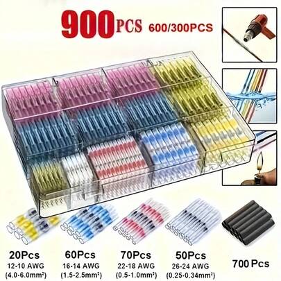 900/640/320-Piece Waterproof Solder Seal Wire Connector Kit –  Butt Splice Terminals For Marine, Automotive & Truck Wiring | Insulated Electrical Joints (5 Size Options, 26-10 AWG)