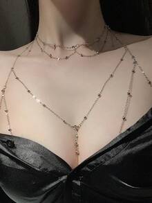 1件装女士性感流苏链，多层身体链，个性时尚百搭胸链，身体链配饰，音乐节，情人节派对 - 彩色 - 查看 3