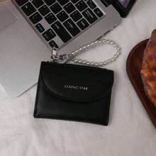 韩版零钱包女纯色简约卡包多功能钱包大容量女款零钱包迷你钱包女包秋季小钱包可爱钱包腕带钱包 - 黑色 - 查看 3