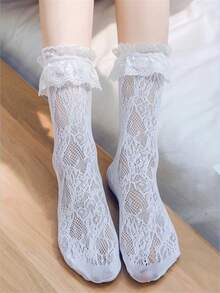4 Pairs Women's Lace Mesh Ankle Socks - Summer Breathable Socks With Ruffled Trim, Lolita Style Socks - 4pairs - View 3