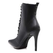 Women's Thin Heel Boot With Front Lace-Up And Modern Style - Black - View 2