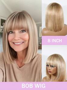 带刘海的波波头假发 8英寸短款波波头假发 女士耐热真人发假发 外观自然 适合日常佩戴 #12P613