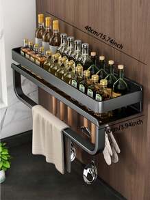 Kitchen & Bathroom Storage Rack, Aluminum Alloy Material, Sturdy And Rust-Proof, Suitable For Kitchen, Bathroom, Balcony, Space-Saving, Two Installation Options, No-Drill - Black - View 16