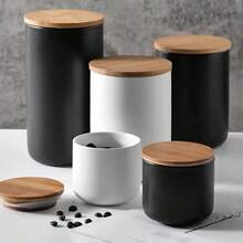 1 lọ gốm đen/trắng có nắp, lọ kín, lọ đựng cà phê, lọ đựng thực phẩm, lọ đựng kẹo, hộp cà phê, hộp trà, lọ tiết kiệm, lọ đựng đồ nhà bếp - Nhiều màu - Xem 7