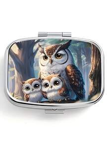 1pc Owl, Puppy, Fox, Cat Pattern Printed Square Pill Box, 2 Compartment Portable Pill Case For Pocket Or Wallet, Decorative Metal Medicine Vitamin Storage Box For Pocket, Wallet, Travel, Unique Gift - Multicolor - View 38