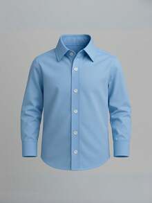 Children's White Long Sleeve Button Down Shirt 100% Cotton - Baby Blue - View 3