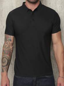 Men's Polo Shirt In Polyamide, Elastic Ice Fabric, Style And Quality - 黑色 - 查看 1