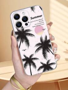 1pc Coconut Shadow Pattern Phone Case, Fashionable Minimalist Transparent Phone Cover, Full Lens Protection, Compatible With Iphone 16/15/14/13/12/11 Pro Max/X/XS/XS MAX/7/8/PLUS And Series, Great Gift For Coworkers, Friends, Family, Couples, Birthdays, Holidays - Clear - View 2