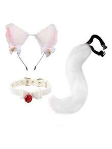Diadema con orejas de gato para cosplay, decoración de cola de gato, accesorios para el cabello hechos a mano con orejas de neko mimi lindas, conjunto de disfraz de cola peluda, Halloween