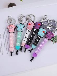 1pc Customized Nurse Uniform, Silicone Heart & Letter Beaded Keychain, Customized Name, Anti-Lost Chain, Customized Keychain, Customized Bag Charm - Stethoscope - View 2