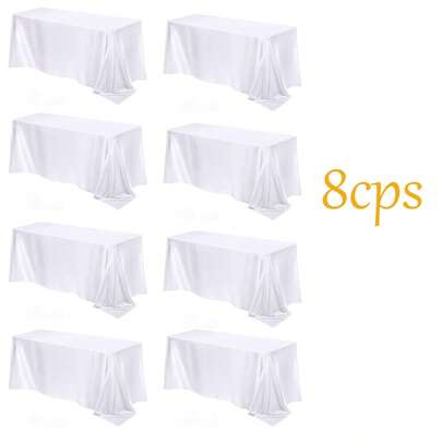 8pcs Tinted Satin Tablecloth, Rectangular Bright Tablecloth, Smooth Fabric Tablecloth Covering, Suitable For Wedding Banquets, Birthdays, Outdoor Parties, Wedding Outdoor Activities, Banquet Occasions.
