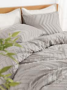 2/3片立体切花，浅灰色，设计感十足，被套，床上用品，柔软亲肤被套，水洗被套，印花被套和枕套，不含被芯，适用于双人床、标准双人床、大号双人床，四季皆宜，家居装饰，床上用品礼品，可机洗，双面水洗打磨，适用于单人床、双人床、大号双人床、特大号双人床。 - 淺灰色 - 查看 2