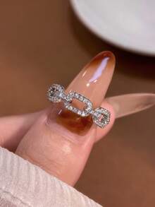 قطعة واحدة خاتم سلسلة مرصع بالراين من الفضة الإسترليني عيار 925، مجوهرات رقيقة هدية للنساء