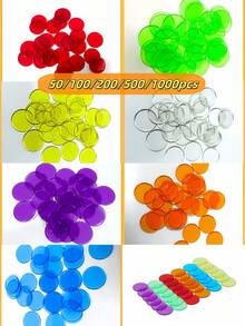 100pcs 19mm Colorful Transparent Bingo Markers, Bingo Game Chips, 7 Colors: Orange, Yellow, Blue, Green, Red, Purple, Clear (3/4" Diameter Each), PVC Material, Bulk, Raffle Tickets, Bingo Daubers, Lottery, Bingo Game Chips, Ping Pong Balls, Monopoly, Bingo And Friends, Ping Pong Balls, Game Chips, Monopoly - Multicolor - View 3