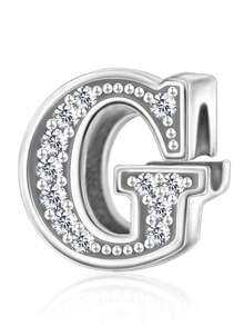 1pc 925 Sterling Silver Letter Pendant Set, Inlaid With CZ Rhinestone Letter Beads Suitable For Bracelets, Personalized Jewelry Gift, Customized Name Letter Pendant Suitable For Bracelets And Necklaces - Silver - View 11