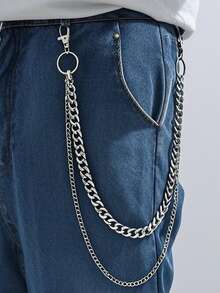 1pc Men's Double-Layer Waist Chain, Casual Unisex Hip Hop Waist Chain, Daily Wear Accessory - Silver - View 1