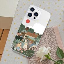 Charming Cartoon Village Scene Pattern Transparent Phone Case Compatible With IPhone 11 12 13 14 15 Pro Max Plus Lens Protective Soft Silicone Back Cover Whimsical Stylish Durable - 無色 - 查看 4