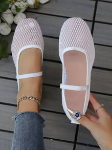 新款网眼系带芭蕾平底鞋，透气时尚，一脚蹬，鞋底柔软，适合夏季穿着