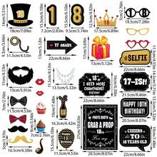 1pc Photo Frame + 30pcs Photo Booth Props, 18th Birthday Party Black & Gold Masquerade Mask Decorations, Popular Gift