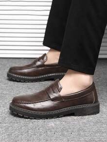 Men's Formal Shoes, New Slip-On Lace-Up Black Leather Shoes, Versatile For All Seasons, Vintage British Style Casual Business Dress Shoes, Comfortable Thick-Sole Leather Shoes For Young Men (Run Small By 1 Size) - Brown - View 4