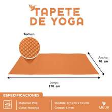 MUUK FITNESS Alfombrilla de Yoga 170 x 70 cm – Grosor 4 mm, Tapete para Yoga, Pilates, Fitness y Ejercicio, Antideslizante, Plegable y Fácil de Transportar, PVC Resistente y a Prueba de Agua, Ideal para Casa, Gimnasio, Parque o Viajes, Diseño Cómodo que Protege Articulaciones, Superficie Estable y Duradera para Relajación, Meditación y Estiramientos, Apta para Principiantes y Expertos. - Naranja - Ver 5