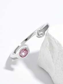 1pc Elegant & Fashionable 925 Silver Synthetic Zirconia Pink Oval Design Ring, Suitable For Party, Travel, Daily Wear, Showcasing Charm, Gift
