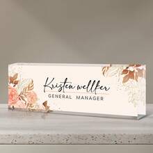 1pc Personalized Acrylic Desk Name Plate With Floral Design 21 Styles- Custom Engraved Office Desk Sign For Women And Men - Elegant Clear Acrylic Glass Block - Ideal For Boss, Teacher, Coworker Appreciation Gifts,Personalized Office Decor, Ideal Gift For Bosses, Teachers, Lawyers, Doctors & Colleagues -Personalized Gifts, Holiday Gifts