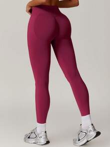 Yefecy 高腰瑜伽紧身裤，塑形运动瑜伽裤，适合健身、跑步、骑行、瑜伽、匹克球和其他休闲运动 - 酒紅色 - 查看 3