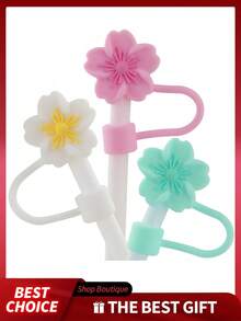6pcs Straw Toppers, Straw Cover, Straw Covers Cap, Reusable Silicone Straw Toppers Compatible With Stanley Cup Spill Leak Stopper Splash Dust Proof Straws Cover , Straws - Begonia Flower Straw Lid - View 10