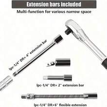 46 件优质专业工具套件，汽车/自行车维修技工工具套装，包括 1/2"、1/4"、3/8" 驱动深套筒和标准套筒、赛车级汽车零件棘轮扳手、用于全面汽车和家庭维修的耐用工具、高级棘轮扭矩扳手和螺丝刀套装 - 超级紧凑，用于汽车、自行车和摩托车维护的一体化解决方案，多功能且易于使用 - 彩色 - 查看 4