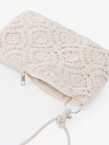Women's Floral Hollow Crochet Shoulder Bag Bohemian Crossbody Bag Women's Underarm Bag Handbag Sweet Elegant Women's Bag Tote Bag Beige Bag Adjustable Shoulder Strap (Random Pattern) - Beige - View 7