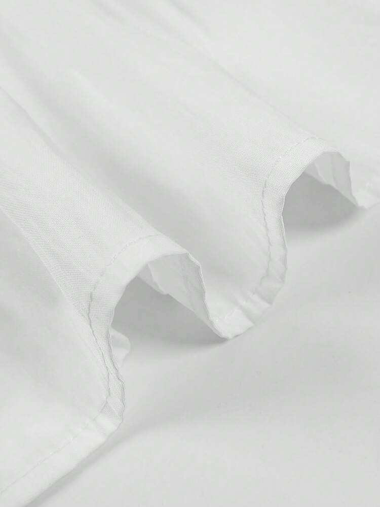 ii Blusa de manga larga con volantes, parches de encaje y unicolor informal - Blanco - Añade 5