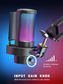 Micro chơi game AmpliGame, Micro USB cho PC để phát trực tuyến, podcast, thu âm, Micro condenser để bàn cho máy tính, có điều khiển RGB, nút tắt tiếng cảm ứng, giắc cắm tai nghe, màng lọc âm, chân đế - FIFINE A8 - màu đen - Xem 5