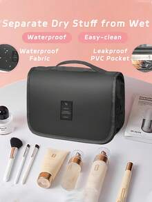 1pc Waterproof Travel Makeup Bag, Hanging Toiletry Bag, Double Layer Cosmetic Organizer Bag, Large Capacity Bathroom Toiletry Bag, Multi-Functional Travel Toiletry Bag, Portable PVC Cosmetic Bag, Holiday Ladies Beach Bag, Travel Bag, With Hook, Double Layer, PVC, Waterproof, Large Capacity, Suitable For Outdoor Travel, Business Trip, Home Storage, Travel, Holiday Outing, Party, Travel Essentials, Cruise Essentials, Holiday Essentials, Back To School Toiletry Bag, Bedroom Decor, Holiday Gift, Birthday Gift, Minimalist Design