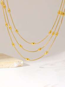 1 Set de Joyería de Collar y Pulsera de Acero Inoxidable Multicapa de Lujo, Estilo Minimalista Elegante, Versátil para Regalo o Uso Diario - Amarillo Oro - Ver 10