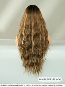 24 Inch Long Wavy Ombre Golden Brown Wig For Women Heat Resistant Fiber Middle Part Hairpiece Dark Roots,Natural Synthetic Full Machine Hair Wigs For Daily Music Festival Party Wear, Cosplay Halloween & Street Photography Use - 漸層棕色 - 查看 5