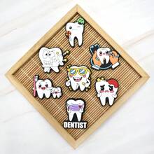 20pcs/Set Multicolor Tooth PVC Shoe Charms, Teeth Wearing Yellow Crown & Purple Wizard Hat, Dental Healthcare Cartoon Pattern Shoe Decorations, Holiday Gift