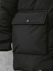 Boys' & Teens' Casual Outdoor Simple Solid Color Padded Coat With Pockets, Autumn/Winter - Black - View 5