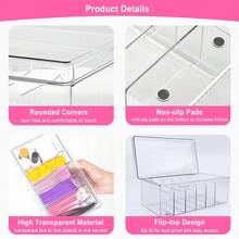 透明便携式睫毛延长和带盖收纳盒 - 适用于技术人员，美容产品、化妆品收纳盒