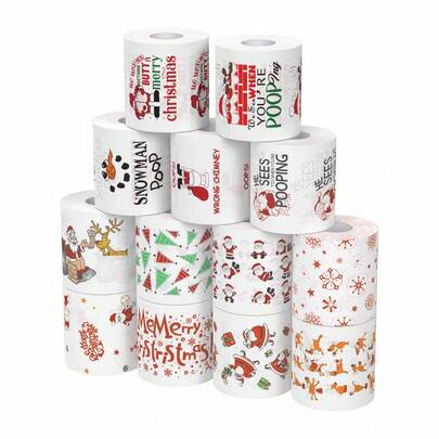 1 件节日圣诞卫生纸卷：10x10cm 圣诞老人印花纸巾，圣诞快乐家居装饰，适合圣诞节和新年派对